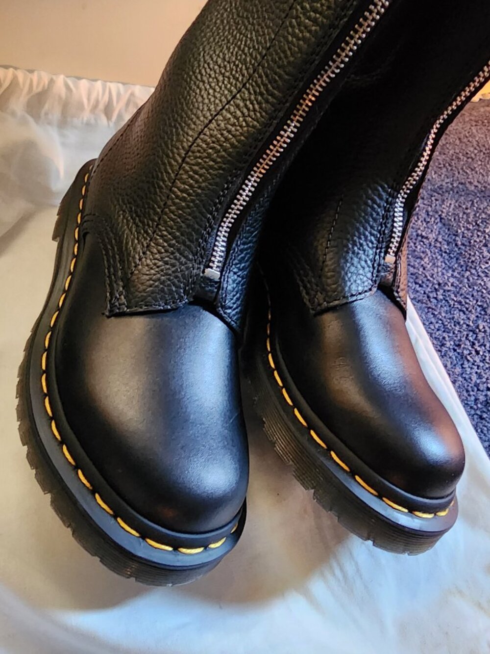 Dr. Martens 1B99 Black Aunt Sally Pebbled Leather Front Zip Mid-Calf Boots - Picture 4 of 5